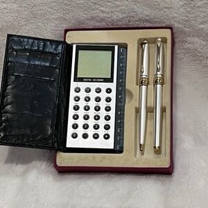Vintage Silver & Gold Pen Set With Calculator And Ruler - Calculator Not Working